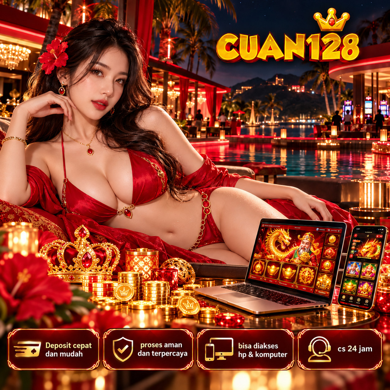 Banner utama CUAN128 dengan identitas merah emas